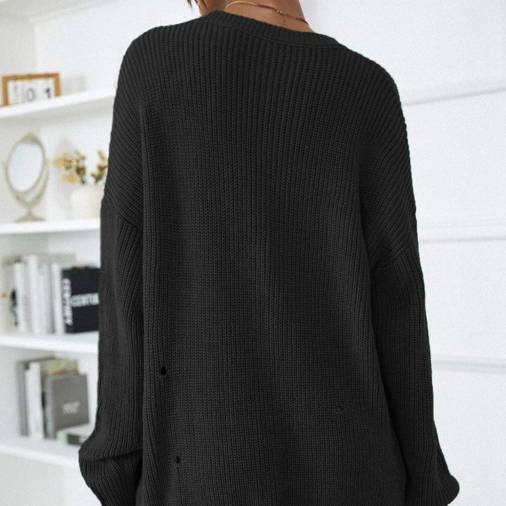 Casual Ripped Distressed Sweater Dress Black - Picture 2 of 5